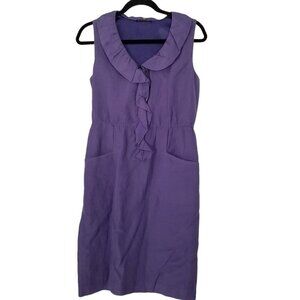 Elie Tahari Women's Purple Sleeveless Ruffle Collar Linen Blend Dress w/…